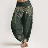 Pantalon sarouel à motif pivoines rouges