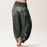 Pantalon sarouel à motif pivoines rouges