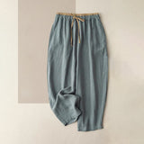 Pantalon décontracté pour femme Buddha Stones en coton et lin, couleur unie, avec poches et cordon de serrage