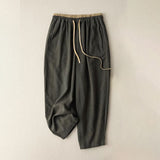 Pantalon décontracté pour femme Buddha Stones en coton et lin, couleur unie, avec poches et cordon de serrage