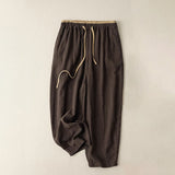 Pantalon décontracté pour femme Buddha Stones en coton et lin, couleur unie, avec poches et cordon de serrage