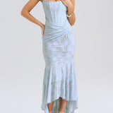 Robe longue fleurie bleu campanule