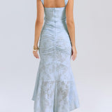 Robe longue fleurie bleu campanule