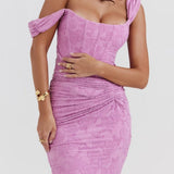 Robe longue fleurie bleu campanule