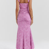 Robe longue fleurie bleu campanule