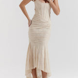 Robe longue fleurie bleu campanule