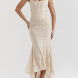 Robe longue fleurie bleu campanule