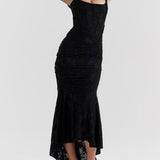 Robe longue fleurie bleu campanule