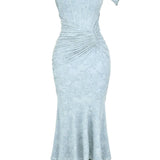 Robe longue fleurie bleu campanule