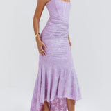 Robe longue fleurie bleu campanule