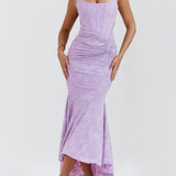 Robe longue fleurie bleu campanule
