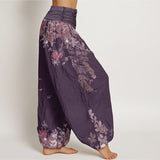 Pantalon sarouel à motif pivoines rouges