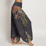 Pantalon sarouel à motif pivoines rouges