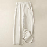 Pantalon capri décontracté pour femme, couleur unie, un bouton, jambes larges, avec poches Buddha Stones