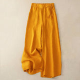 Pantalon capri décontracté pour femme, couleur unie, un bouton, jambes larges, avec poches Buddha Stones
