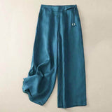 Pantalon capri décontracté pour femme, couleur unie, un bouton, jambes larges, avec poches Buddha Stones