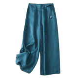 Pantalon capri décontracté pour femme, couleur unie, un bouton, jambes larges, avec poches Buddha Stones