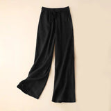 Pantalon large décontracté à taille haute avec poches et lacets Buddha Stones