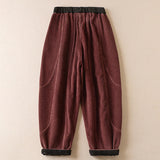 Pantalon harem thermique pour femme en coton côtelé avec doublure en polaire, poches et contraste de couleurs Buddha Stones