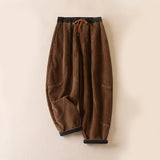 Pantalon harem thermique pour femme en coton côtelé avec doublure en polaire, poches et contraste de couleurs Buddha Stones