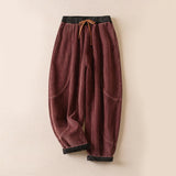 Pantalon harem thermique pour femme en coton côtelé avec doublure en polaire, poches et contraste de couleurs Buddha Stones