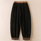Pantalon harem thermique pour femme en coton côtelé avec doublure en polaire, poches et contraste de couleurs Buddha Stones
