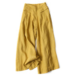 Pantalon large taille haute en coton et lin couleur unie avec poches Buddha Stones