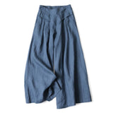 Pantalon large taille haute en coton et lin couleur unie avec poches Buddha Stones