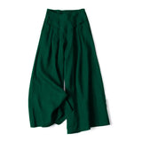 Pantalon large taille haute en coton et lin couleur unie avec poches Buddha Stones