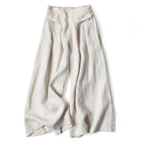 Pantalon large taille haute en coton et lin couleur unie avec poches Buddha Stones