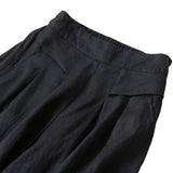 Pantalon large taille haute en coton et lin couleur unie avec poches Buddha Stones