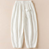 Pantalon sarouel d'été Buddha Stones avec broderies de petites fleurs et poches