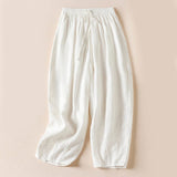Pantalon sarouel d'été Buddha Stones avec broderies de petites fleurs et poches