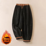 Pantalon harem thermique pour femme en coton côtelé avec doublure en polaire, poches et contraste de couleurs Buddha Stones