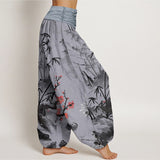 Pantalon sarouel en coton et bambou à motif orchidées