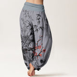 Pantalon sarouel en coton et bambou à motif orchidées