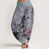 Pantalon sarouel en coton et bambou à motif orchidées