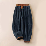 Pantalon harem thermique pour femme en coton côtelé avec doublure en polaire, poches et contraste de couleurs Buddha Stones