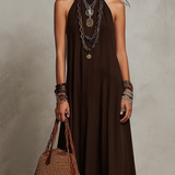 Robe longue minimaliste marron foncé à licou