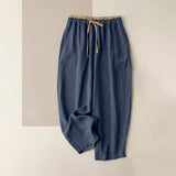 Pantalon décontracté pour femme Buddha Stones en coton et lin, couleur unie, avec poches et cordon de serrage