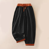 Pantalon harem thermique pour femme en coton côtelé avec doublure en polaire, poches et contraste de couleurs Buddha Stones
