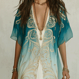 Robe longue kaftan ombrée bleu sarcelle et aigue-marine, style brise côtière élégante