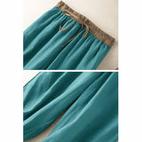 Pantalon sarouel femme en coton uni avec poches et cordon de serrage Buddha Stones