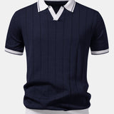 Polo en maille à col Johnny avec bordure contrastante et pantalon droit à taille élastique
