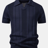Polo en maille ajourée à col Johnny rayé et pantalon droit en lin