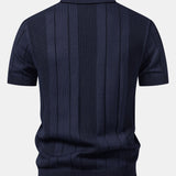 Polo en maille ajourée à col Johnny rayé et pantalon droit en lin