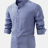 Chemise en seersucker rayé à col montant