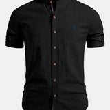 Chemise à manches courtes effet lin à col droit et pantalon droit texturé froissé