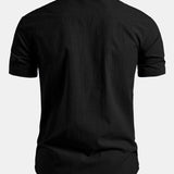 Chemise à manches courtes effet lin à col droit et pantalon droit texturé froissé