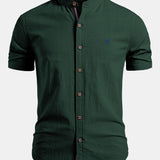 Chemise à manches courtes effet lin à col droit et pantalon droit texturé froissé